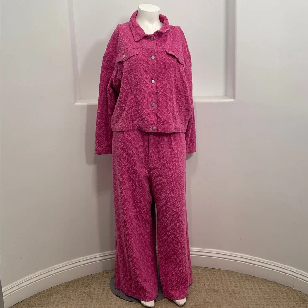 CIDER Pink Jacquard Denim Jacket & Pants Set Size 3XL NWT